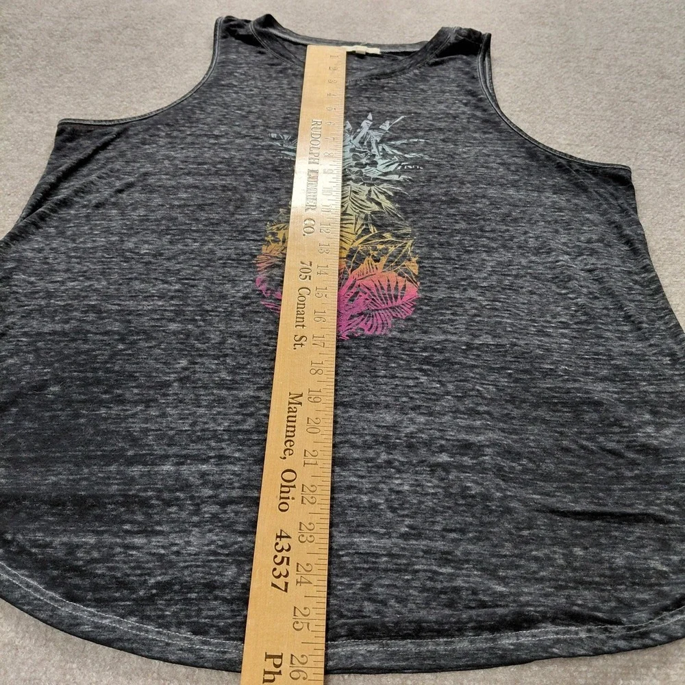 Maurices Women's Plus Size 1 Heathered Black Hawaiian Pineapple Tank Top Beach - Picture 4 of 11
